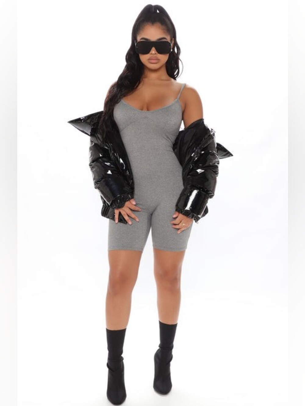 Fashion Nova DON'T LOOK AT ME Heather Grey Sleeveless Romper SZ LG